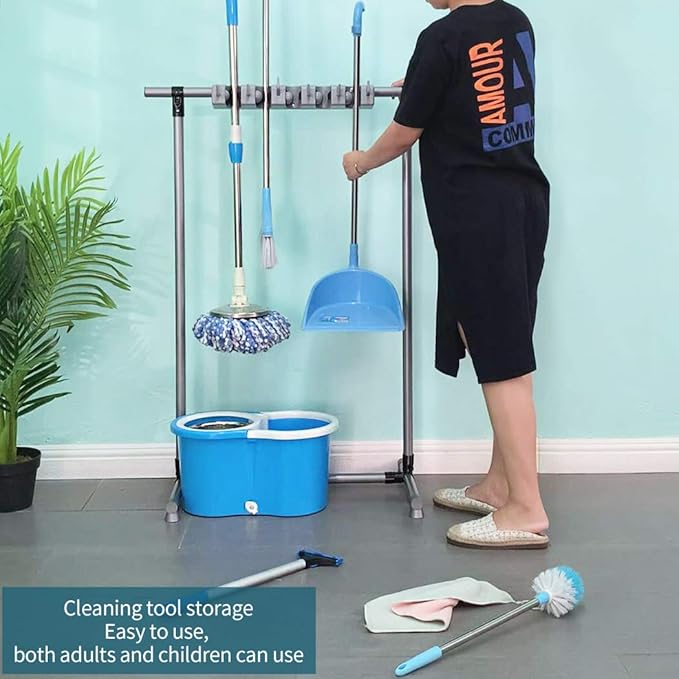 Broom Mop Holder Floor-Mounted mop Rack Cleaning Tool storage for laundry room closet organizer (6racks)-Ruum Studio Home