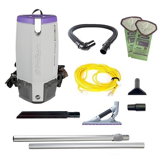 ProTeam Super Coach Pro 10 Commercial Backpack Vacuum with ProLevel HEPA Media Filtration and ProBlade Carpet Tool Kit, 10 Quart, Corded, 107536-Ruum Studio Home