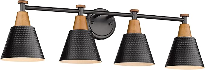 FEMILA Bathroom Vanity Light, 4-Lights Bathroom Light Fixtures Over Mirror, Modern Wall Mounted Lamp, Hammered Metal Shade, 4FG59B-4W BK-Ruum Studio Home