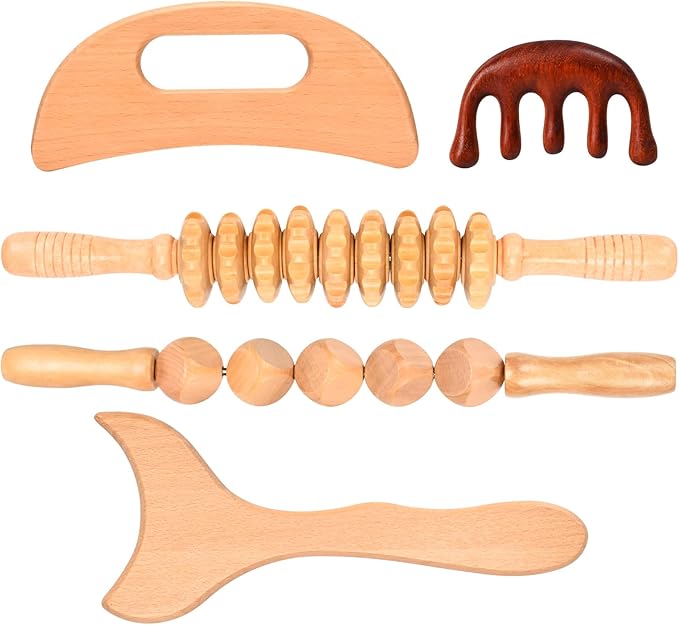 5 in 1 Wood Therapy Massage Tools Lymphatic Drainage Massager Maderoterapia Kit Wooden Massager Body Sculpting Tools for Muscle Pain Relief, Anti-Cellulite, Body Contouring and Shaping-Ruum Studio Home