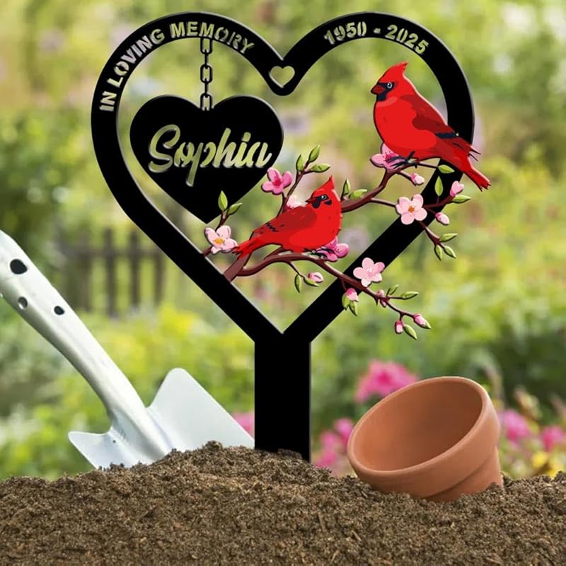 Personalized Cemetery Memorial Metal Stakes, Cardinals Memorial Grave Markers,Graden Decorations for Loss of Mother Father, Outdoor Sympathy Decor Gift-Ruum Studio Home
