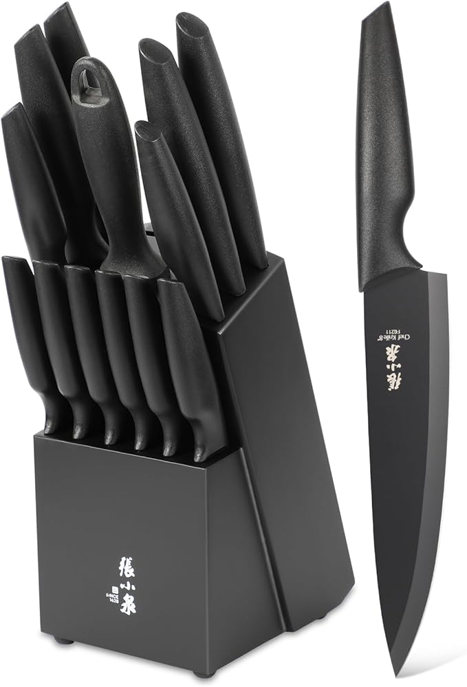 Zhang Xiao Quan Since 1628 15-Piece Kitchen Knife Block Set with Sharpening Steel Knive Set Ergonomic Handle Dishwasher Safe(Black)-Ruum Studio Home