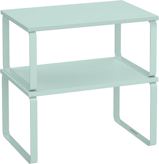SONGMICS Cabinet Organizer Shelf, Set of 2 Kitchen Counter Shelves, Kitchen Storage, Spice Rack, Stackable, Expandable, Metal and Engineered Wood, Moonlight Green UKCS002C01-Ruum Studio Home