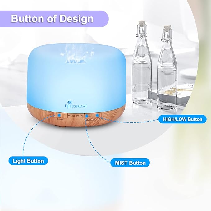 Diffuserlove Diffuser Essential Oil Diffusers 500ML Remote Control Aroma Diffuser Cool Mist Aromatherapy Diffuser with Mute Design, Timer and Auto Shut-Off for Office Living Room Yellow-Ruum Studio Home