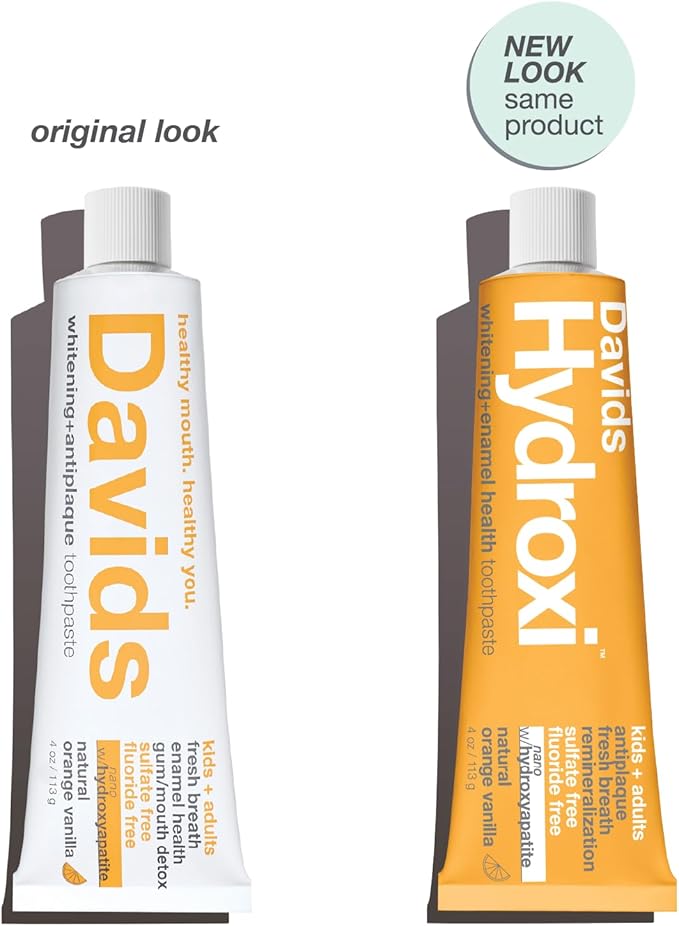 Davids Hydroxi Fluoride Free Nano Hydroxyapatite Toothpaste for Enamel Health & Whitening, Antiplaque, SLS Free, Kid Friendly Orange Vanilla Flavor, 4 oz, Made in USA-Ruum Studio Home