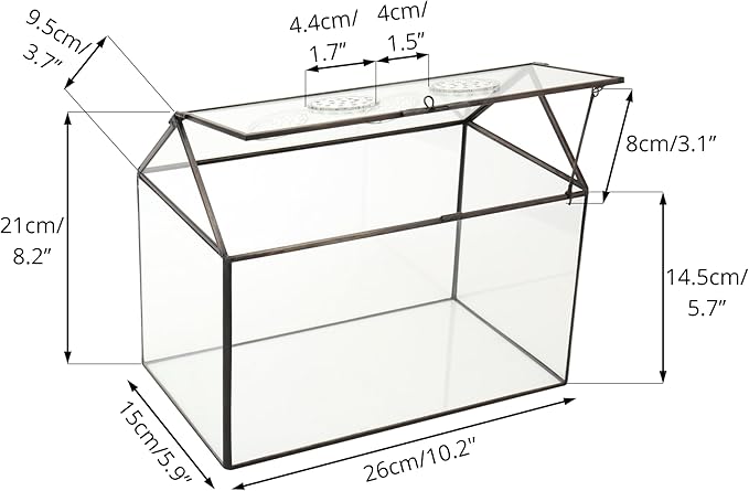 NCYP Glass Terrarium with Lid and Air Holes for Snails, Succulents Plants, Small Cactus - 10.2" x 5.9" x 8.2" House Shape Geometric Clear Box, Indoor Tabletop Decor Black (Terrarium Only)-Ruum Studio Home