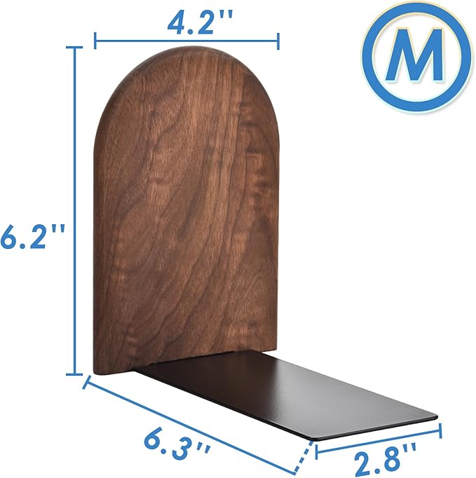 Book Ends, Sturdy Wooden Bookends for Shelves - Heavy Duty Non-Slip Book Organizers, Decorative Bookend Holders for Home Office, Library, Black Walnut Universal Economy Bookend, Medium, 1 Pair-Ruum Studio Home