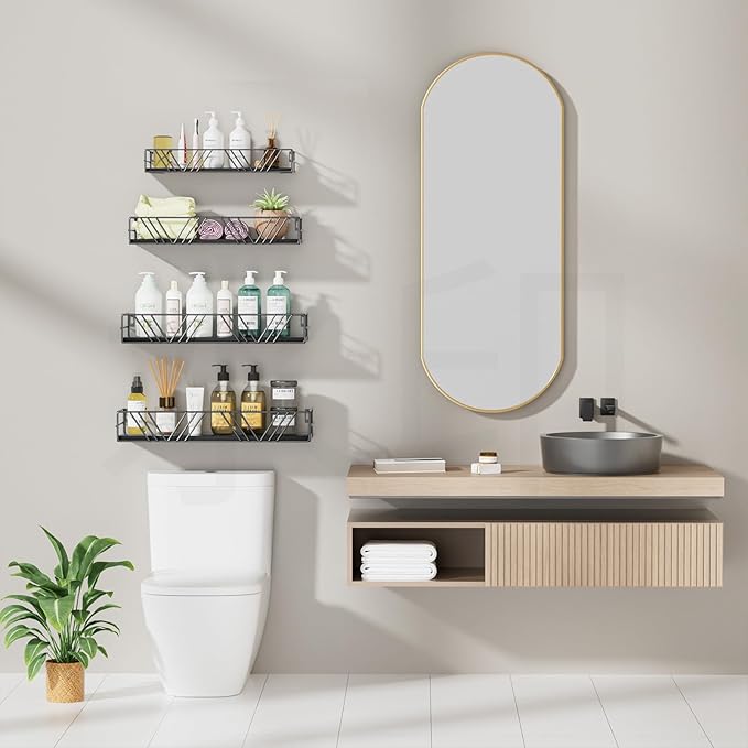 Floating Shelves for Wall Set of 4, Different Sizes Mounted Wood Floating Shelf, Wall Shelves for Living Room,Bedroom, Bathroom, Kitchen, Farmhouse Decor, Office-Ruum Studio Home