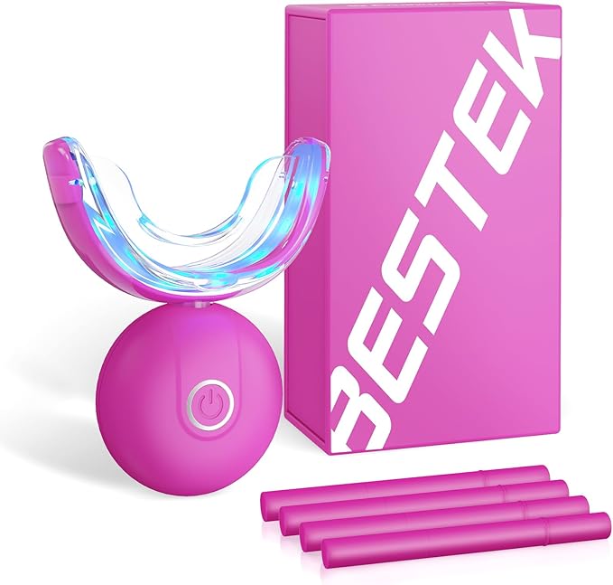 BESTEK Teeth Whitening Kit – 32X LED Light, 10-Min Fast Whitening, 4 Tubes of 35% Carbamide Peroxide Gel, Removes Coffee, Wine & Tobacco Stains - Red-Ruum Studio Home