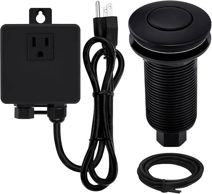 Garbage Disposal SinkTop Air Switch Kit with Long Button,Brass Made Cover,UL,Matte Black-Ruum Studio Home