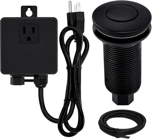 Garbage Disposal SinkTop Air Switch Kit with Long Button,Brass Made Cover,UL,Matte Black-Ruum Studio Home