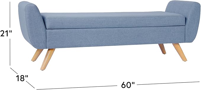 HomePop Modern Storage Bench with Wood Legs |Homepop Home Décor|Bench with Storage for Living Room & Bedroom - French Blue Woven-Ruum Studio Home