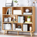 IOTXY Wooden Open Shelf Bookcase - 3-Tier Floor Standing Display Cabinet Rack with Legs, 8 Cubes Bookshelf, Pear Yellow-Ruum Studio Home