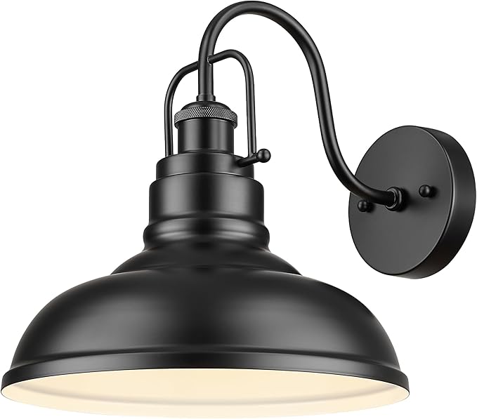zeyu 11 Inch Modern Gooseneck Barn Light, 1-Light Wall Sconces, Industrial Wall Lantern for Porch, Kitchen, Black Finish, 016-1B BK-Ruum Studio Home
