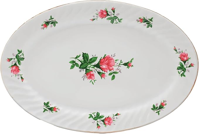 Lynns Paradise Vintage Rose 14-Inch Oval Platter, Set of 2, Pink; Heavy Duty; Chip Resistant; Lead and Cadmium Free; Freezer to Oven Safe up to 500°F-Ruum Studio Home