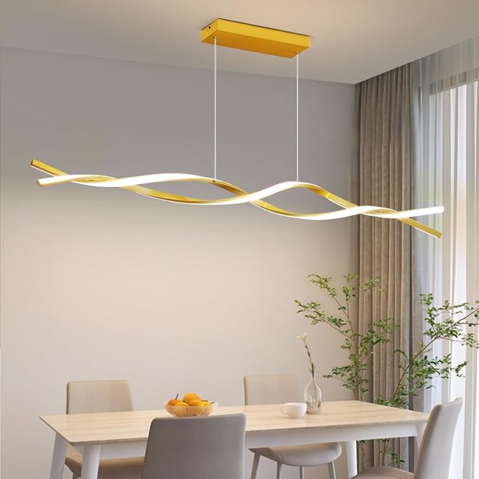 Modern Ceiling Pendant Light, with Remote Control Dimmable 3 Color Mode & Brightness Ceiling Lamp, Anti-Flicker Dining Light Fixture for Kitchen, Dining Room (Gold, 59IN)-Ruum Studio Home