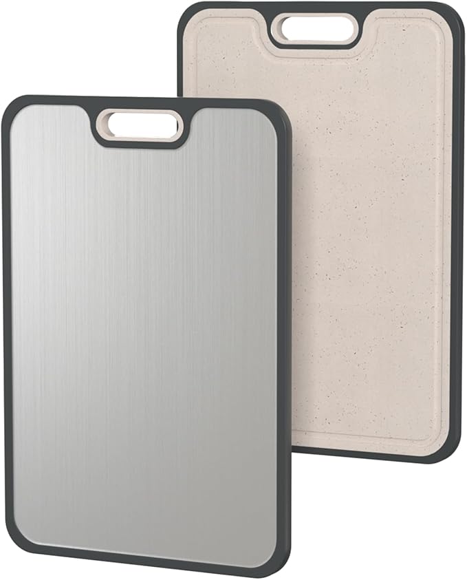 2IN1 Titanium Cutting Boards for Kitchen,Metal Cutting Boards With Pure Titanium and Wheat Straw PP,Double Sided Chopping Board with Juice Groove Dishwasher Safe Easy to Clean Non Toxic 15"X10"-Ruum Studio Home