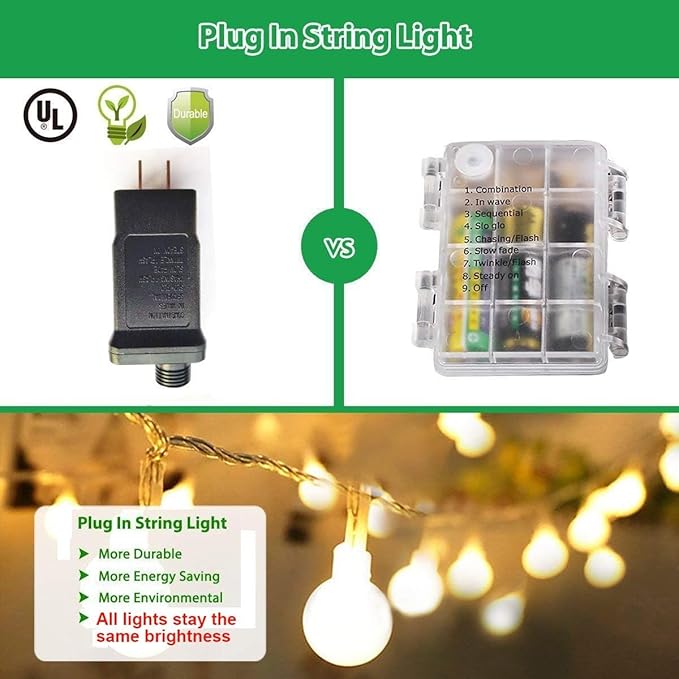 Globe String Lights Plug in 116 Ft. 200 LED 8 Modes with Remote,Waterproof Fairy String Lights for Indoor Outdoor Bedroom Party Wedding Garden Christmas Tree Decor,Warm White-Ruum Studio Home