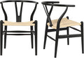 Tomile Solid Wood Wishbone Chair Y Chair Mid-Century Armrest Dining Chair, Hemp Seat (Ash Wood - Black with Natural seat.)-Ruum Studio Home