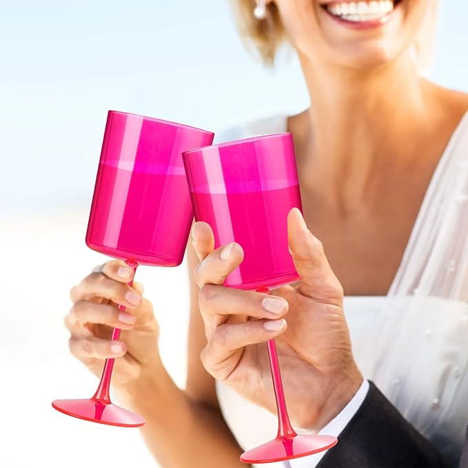 Ciaell 12 Pack Plastic Wine Glasses - 10Oz Hot Pink Plastic Wine Glasses With Stem - Disposable Stemmed Cups for Parties & Weddings-Ruum Studio Home