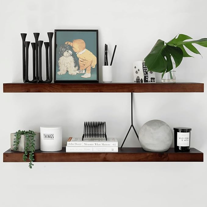 Homeforia Walnut 36 inch Floating Shelf, High End Solid Real Wood 36inch Large Shelves for Bathroom Wall, Dark Brown 36 inches Long Floating Shelves, Heavy Duty Bracket, 36 X 6.5 X 1.75 inch, Set of 2-Ruum Studio Home