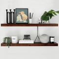 Homeforia Walnut 36 inch Floating Shelf, High End Solid Real Wood 36inch Large Shelves for Bathroom Wall, Dark Brown 36 inches Long Floating Shelves, Heavy Duty Bracket, 36 X 6.5 X 1.75 inch, Set of 2-Ruum Studio Home
