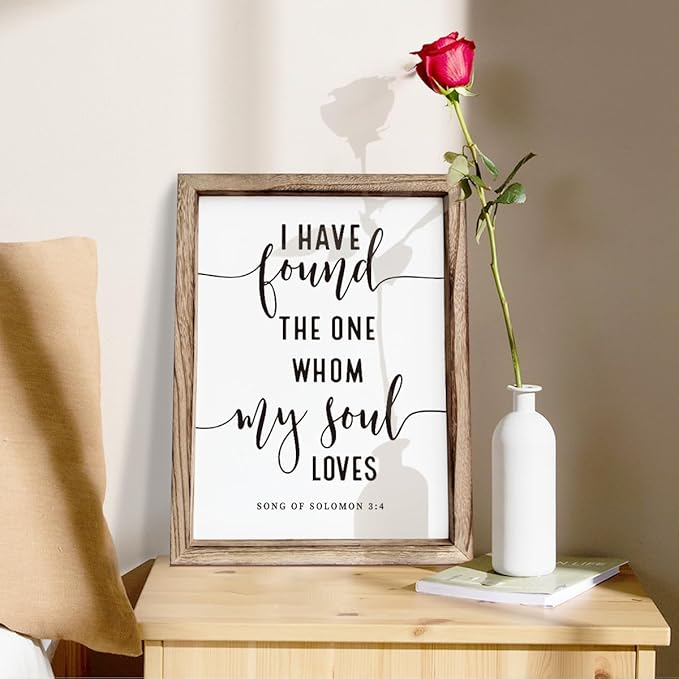 Christian Wall Decor, Master Bedroom Decoration Above Bed, Wedding Decoration, Framed Wall Plaque Sign 15 * 11.5 inches, Song of Solomon 3:4 Sign, I Have Found the One Whom My Soul Loves-Ruum Studio Home