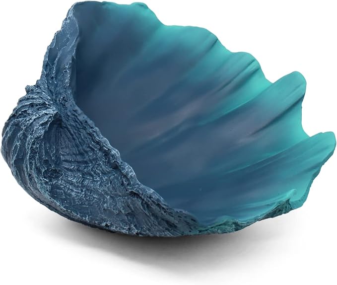 Large Caribbean Blue-Aqua Sea Shells Decorative Bowl Resin Clam Shell Bowl Beach Decorations for Home Coastal Beach Decor Decoration Storage Bowls&Home Office Nautical Themed Party Decor-10.2"-1PC-Ruum Studio Home
