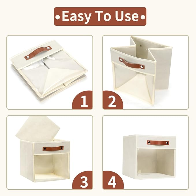 HNZIGE 11 x 11 Storage Cubes Bins for Storage Organizer,Shelf Fabric Storage Bin for Cube Organizer, Canvas Cloth Bin,Cubby Decorative Cube Organizer Bin for Cube Storage Blanket Home(Cream 6 PCS)-Ruum Studio Home