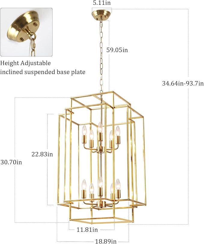 30" Farmhouse Gold Chandelier, 10-Light Foyer Lighting Fixtures, Lantern Tiered Pendant Light Fixtures, Metal Rustic High Ceiling Chandelier for Dining Room Entryway Staircase-Ruum Studio Home