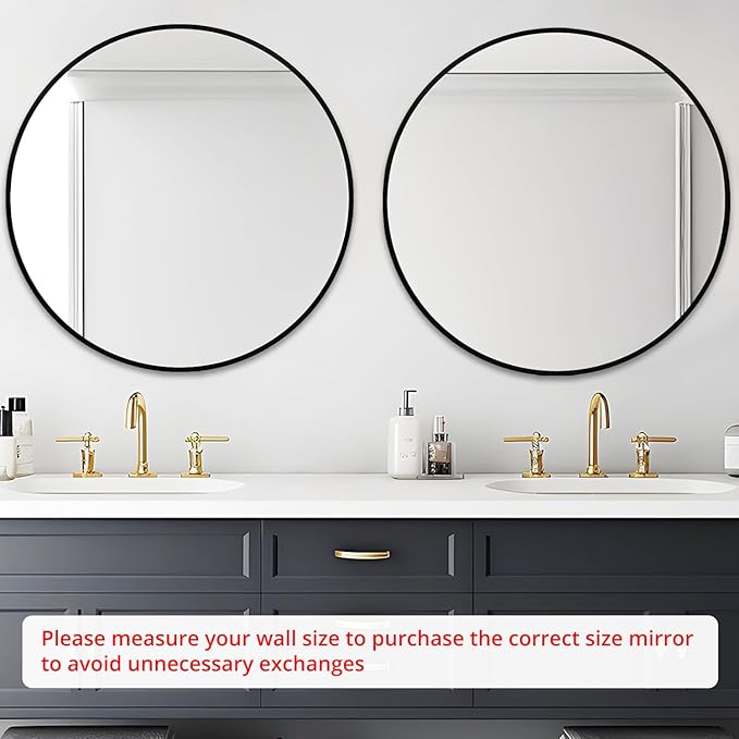Fabuday Black Round Mirror 39 Inch - Big Circle Wall Mirror for Bathroom, Living Room, Hallway, Entryway, Matte Aluminum Frame Large Circular Mirrors for Wall Decor-Ruum Studio Home