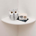 Corner Shelf, Solid Oak Wood Floating Corner Shelf Wall Mount Round End Floating Speaker Shelves with Wire Hole for Small Plant Photo Frame for Bedroom Kitchen, Living Room (White, 7.1in)-Ruum Studio Home