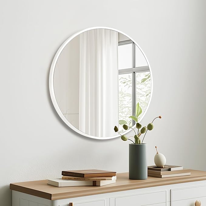 Fabuday White Round Mirror 28 Inch - Big Circle Mirror for Bathroom, Living Room, Hallway, Entryway, Matte Aluminum Frame Circular Mirrors for Wall Decor-Ruum Studio Home
