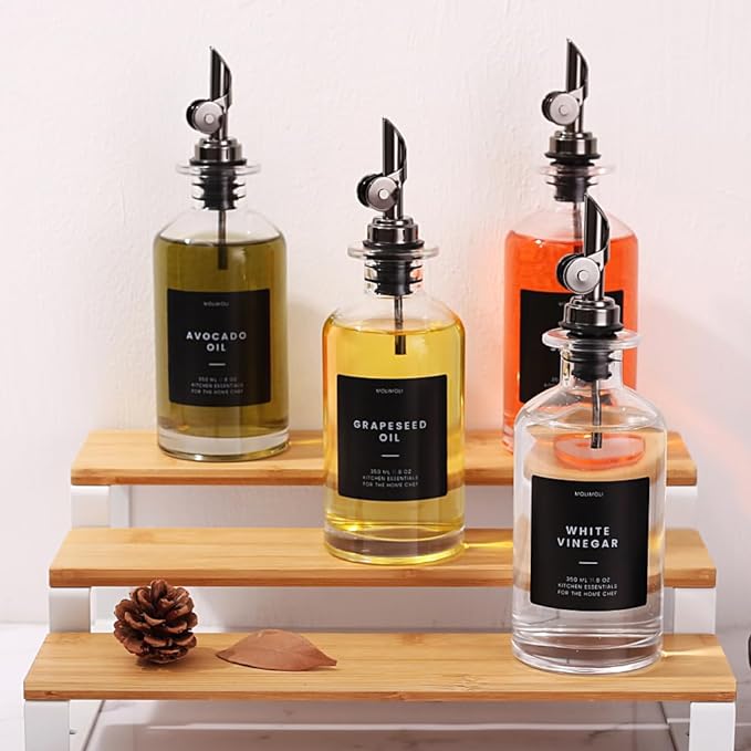 Molimoli Olive Oil Dispenser Bottle for Kitchen With Weighted Pourer - Glass Cruet Set of 4 | 350ml-Ruum Studio Home