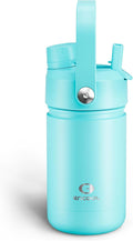 Kids Insualated Water Bottle with Straw - 12oz Stainless Steel Water Bottle with Dual Spouts, Leak-Proof, BPA-Free, Double Wall Vacuum Keeps Cold for 24 Hours for Sports, Travel (Aquamarine Blue)-Ruum Studio Home