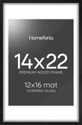 Homeforia 14x22 Frame Black Wood, High End Oak 14x22 Picture Frames with Mat 12x16 Photo, 14 x 22 Wooden Poster Frame Matted to 12 by 16 Print, 22x14 Hanging Frames, Tempered Glass, Wall Kit, Set of 1-Ruum Studio Home