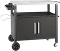 Dining Cart Table with Big Storage Cabinet, Movable Outdoor BBQ Grill Table Pizza Oven Stand, Kitchen Cart Island Multifunctional Food Prep for Inside and Outside-Ruum Studio Home
