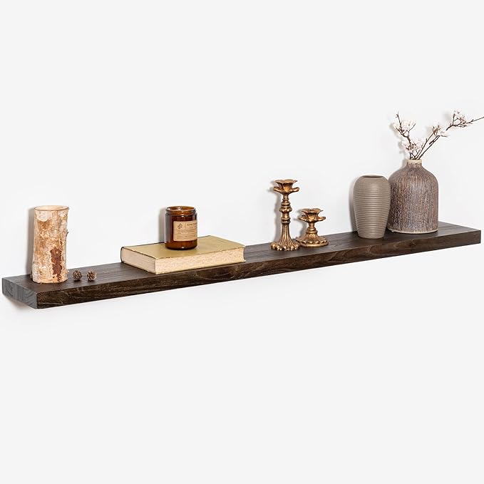 40 Inch Floating Shelves for Wall, Rustic Elm Wood Shelf for Home Decor, Heavy-Duty Wooden Floating Shelves for Kitchen, Wall Mounted Storage Shelves for Bathtoom, Living Room, Walnut Color, Set of 1-Ruum Studio Home