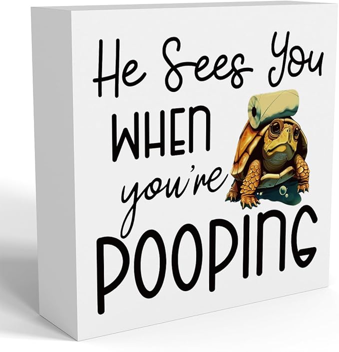 Funny Sea Turtle Bathroom Decor, Bathroom Beach Decoration, Are You Pooping Sign Funny Ocean Turtle Decor, Wooden Box Decor Sign for Home Farmhouse Office Living Room Table Shelf Tiered-Ruum Studio Home