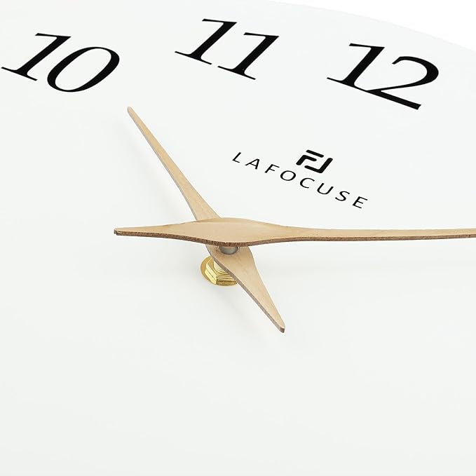 Lafocuse 12 Inch Silent White Wall Clock Battery Operated for Living Room Decor, Simple Minimalist Wooden Wall Clock for Kitchen Bedroom Office-Ruum Studio Home