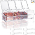 Clear Seasoning Box 4 PCS/Set, Acrylic Seasoning Rack Seasoning Storage Container Condiment Jar Spice Box Spice Jar Spice Pot Spice Rack with Spoon & Lid & Tray for Salt Pepper Sugar (#A)-Ruum Studio Home
