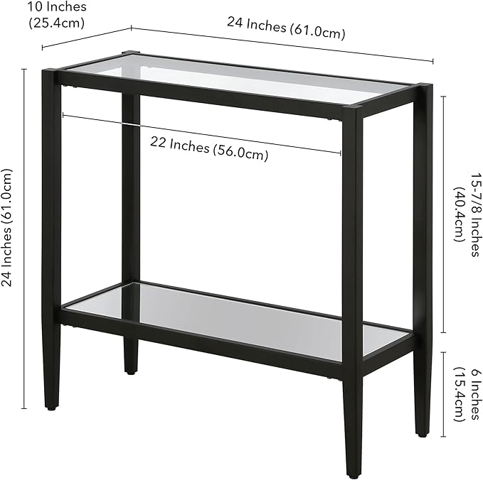 Henn&Hart 24" Wide Rectangular Side Table with Glass Shelf in Blackened Bronze, Table for Living Room, Bedroom-Ruum Studio Home