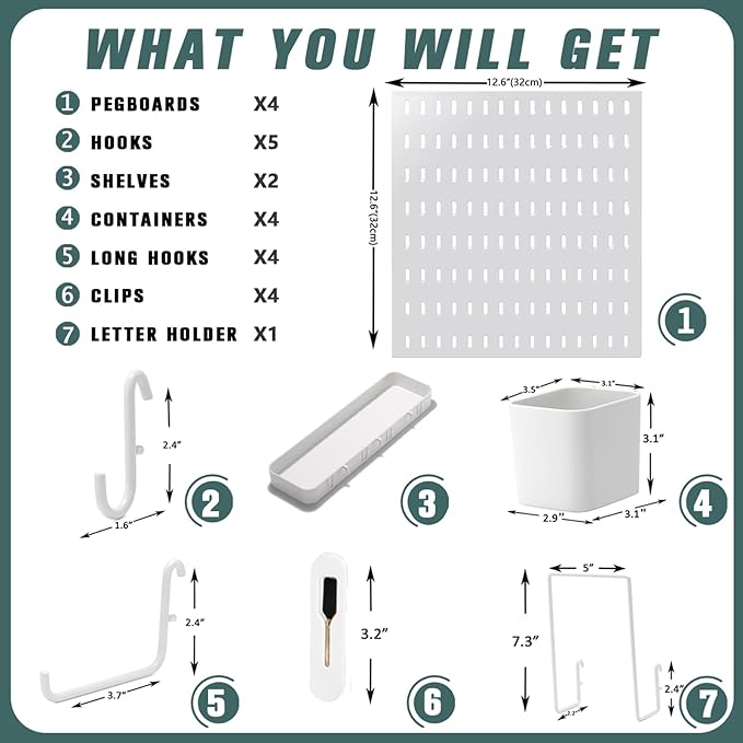 Pegboard Combination Kit, 25.2" x 25.2" Wall Mounted Storage Set with 4 Pegboards & 20 Accessories Hanging, Peg Boards Organizer-Ruum Studio Home