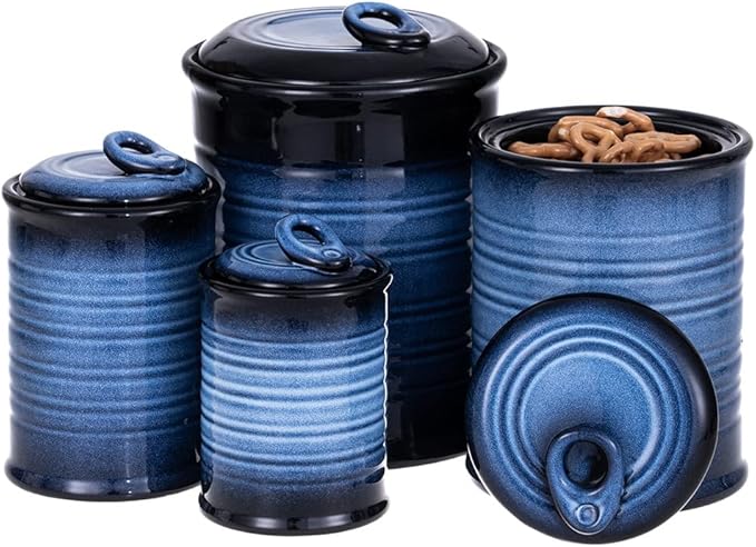Nihow Food Storage Jar Sets: Ceramic Container with Air Tight Lid for Flour/Sugar/Rice/Coffee/Cookies/Candy - Seal Damp-proof Canister for The Kitchen Counter - Set of 4 （Blue & Black）-Ruum Studio Home