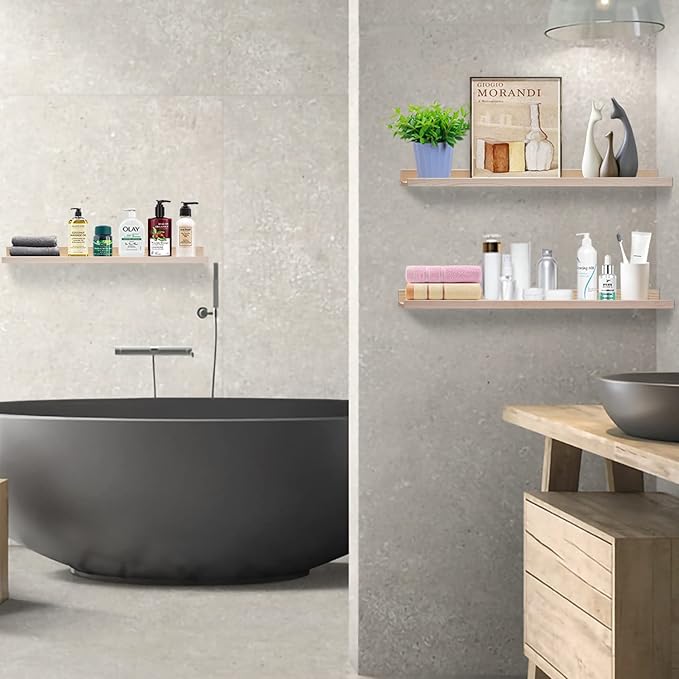 AZSKY Floating Picture Shelves 24 Inch a Set of 3 Wall Mount Long Narrow Photo Ledge Photo Frame Display Shelf Vintage Bookshelf for Nursery Mounting Hardware Included-Ruum Studio Home