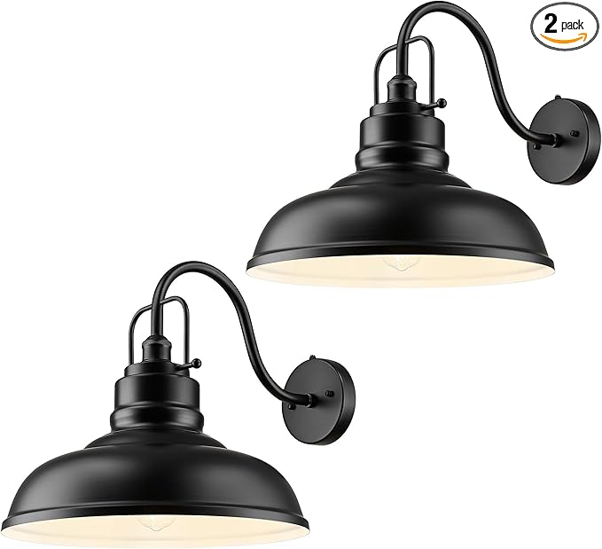 zeyu 2 Pack Dusk to Dawn Outdoor Wall Sconce, Gooseneck Barn Light Fixtures for Front Porch, Exterior Wall Mount Light in Matte Black Finish, 016-1BL-PC-2 BK-Ruum Studio Home