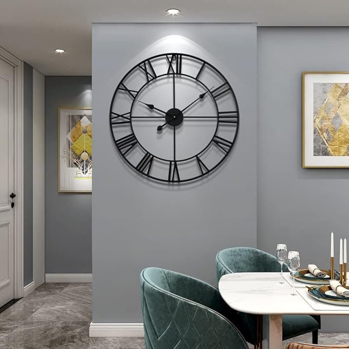 LEIKE Large Modern Wall Clocks,24" Gold Metal,Rustic,Round,Silent Non Ticking,Battery Operated Roman Numerals Clock for Living Room/Bedroom/Kitchen Wall Decor-(Gold, 60cm)-Ruum Studio Home