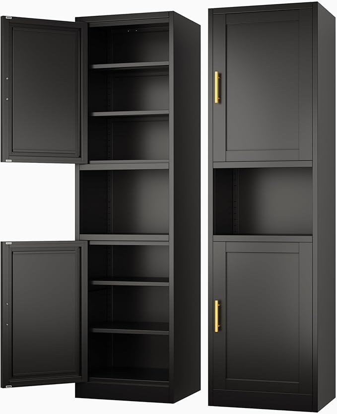 Tall Narrow Storage Cabinet 66.93" H Tall Bathroom Cabinet Metal Pantry Cabinets, 4 Adjustable Shelves for Kitchen, Home Office, Living Room, Dinning Room (16 inches Wide Black)-Ruum Studio Home