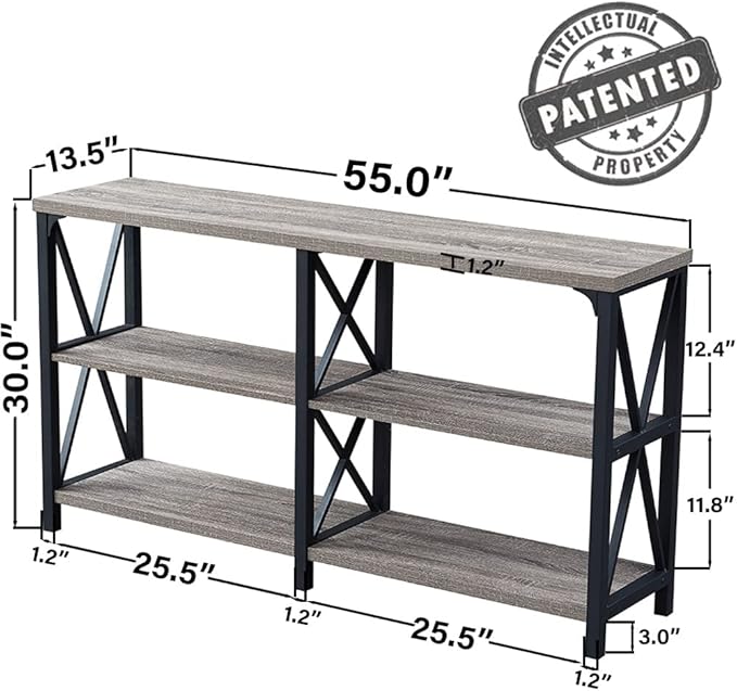 LVB Rustic Sofa Table, Farmhouse Console Table for Living Room, Hallway entryway Table with Storage, Entry Table for Foyer, Light Grey Oak, 55 Inch-Ruum Studio Home