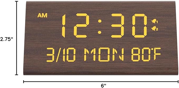 Kogonee Wooden Digital Alarm Clock, 0-100% Dimmer, 2 Alarm Settings, Weekday/Everyday Mode, 9 Mins Snooze, 12/24H, Temperature and Date Display for Office, Travel, Bedroom Alarm Clock (Brown)-Ruum Studio Home